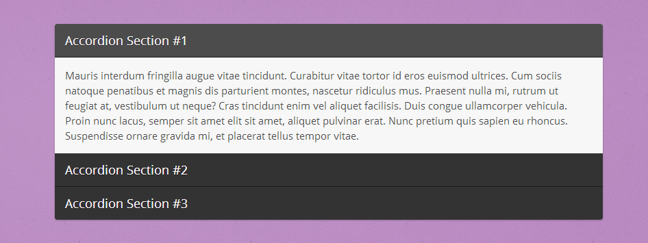 Final result: Coded accordion with HTML, CSS and jQuery