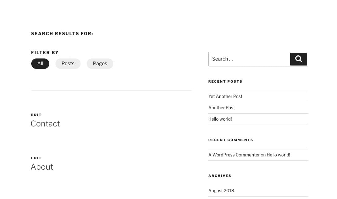 Finished example of the search results filter